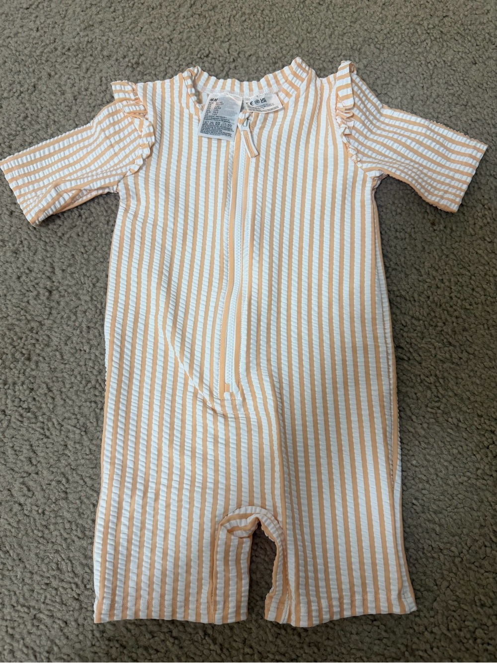 NWOT H&M Toddler Girl Peach Strip Swimsuit 18-24 Months